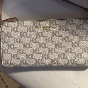 Karl Lagerfeld Monogrammed White and Brown Wallet//crossbody nwot